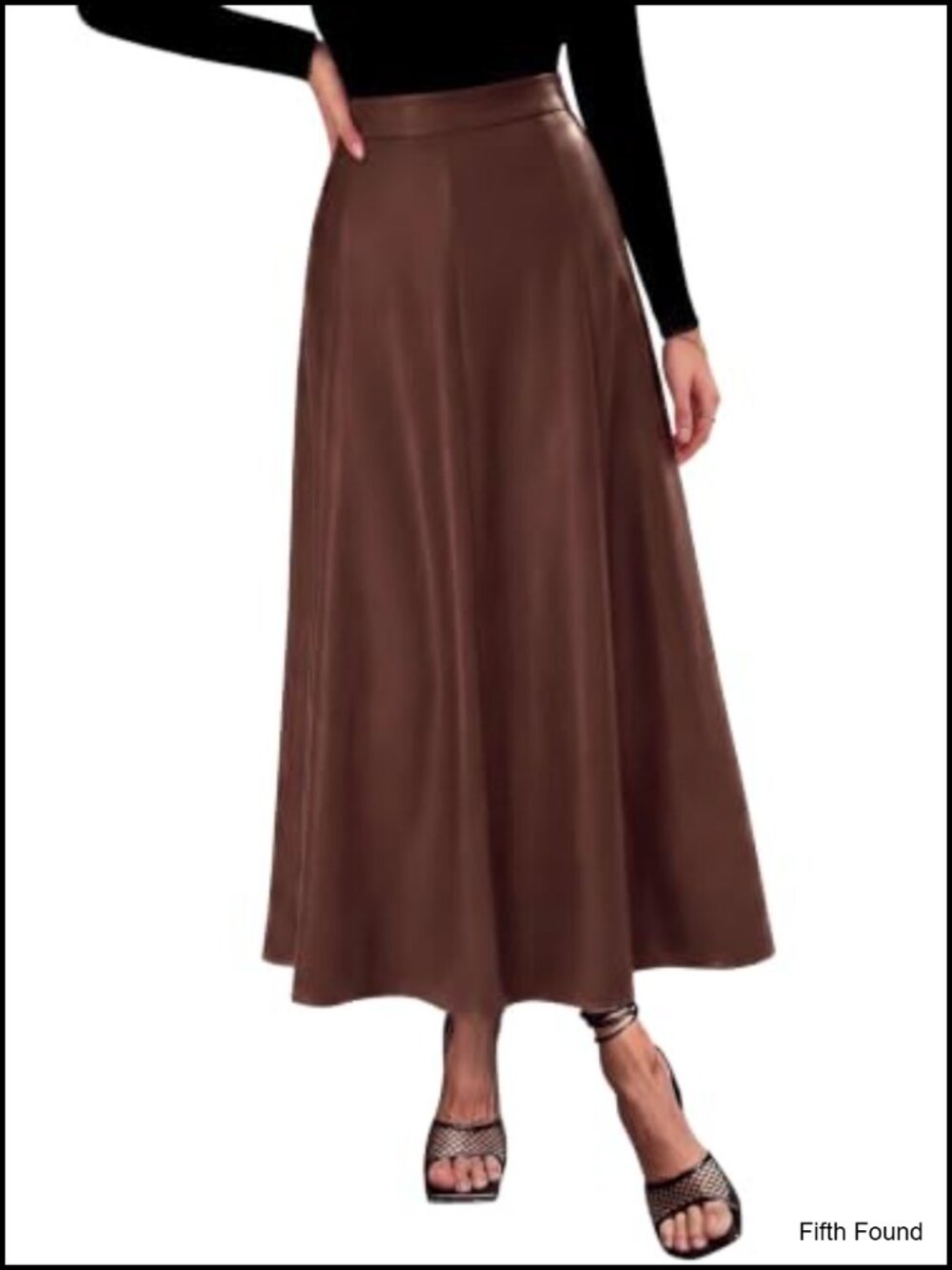 Faux Leather High Waisted A-Line Midi Skirt Women's Business Casual